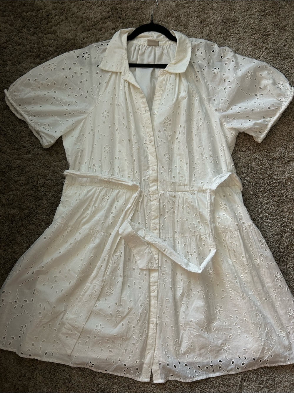 a new day White Eyelet Shirt Dress with Waist Tie